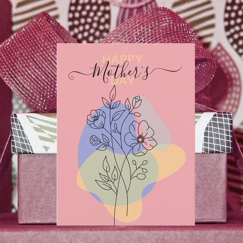 Modern Botanical Pastel Line Art Mothers Day Postcard