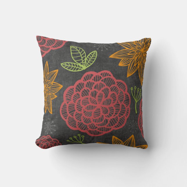 Modern Botanical Pattern on Grey Throw Pillow (Front)