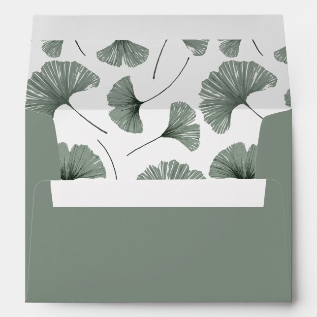 Modern Botanical Pattern Sage Green Ginkgo Wedding Envelope (Back (Bottom))