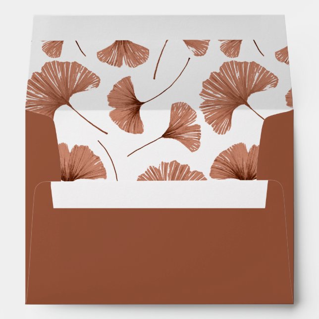 Modern Botanical Pattern Terracotta Ginkgo Wedding Envelope (Back (Bottom))
