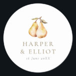 Modern Botanical Pears Circle Wedding Classic Round Sticker<br><div class="desc">Modern Botanical Pears Wedding Circular stickers with watercolor pears. Personalize with your names and wedding date.</div>