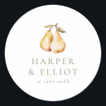 Modern Botanical Pears Circle Wedding Classic Round Sticker<br><div class="desc">Modern Botanical Pears Wedding Circular stickers with watercolor pears. Personalize with your names and wedding date.</div>