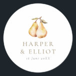 Modern Botanical Pears Circle Wedding Classic Round Sticker<br><div class="desc">Modern Botanical Pears Wedding Circular stickers with watercolor pears. Personalize with your names and wedding date.</div>