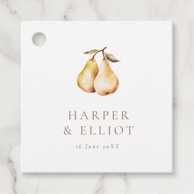 Modern Botanical Pears Wedding Favor Tags (Front)