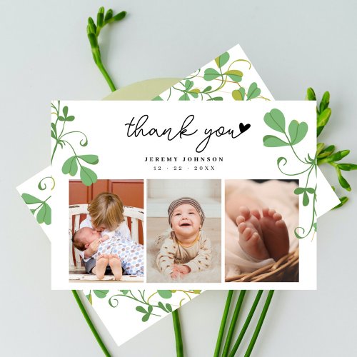 Modern Botanical Photo Collage Spring Baby Shower Thank You Card