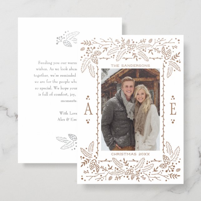 Modern Botanical Photo Letterpress Christmas Card (Front/Back)
