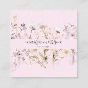 Modern Botanical Pink Black Name Script Type Square Business Card