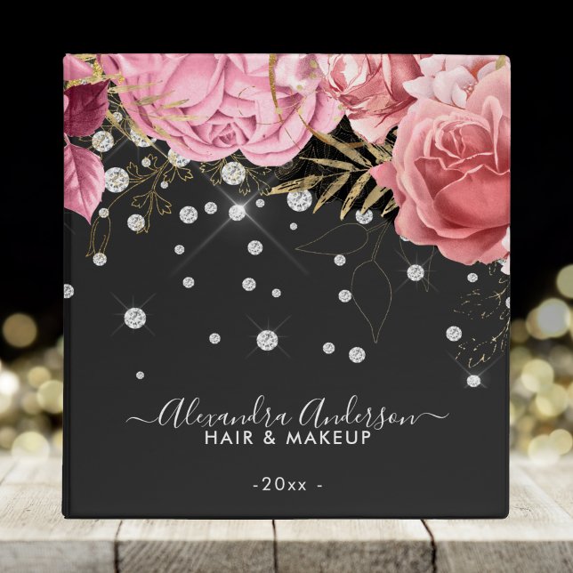 Modern Botanical Pink Floral Diamonds Glitter 3 Ring Binder (Modern Botanical Pink Floral Diamonds Glitter 3 Ring Binder)