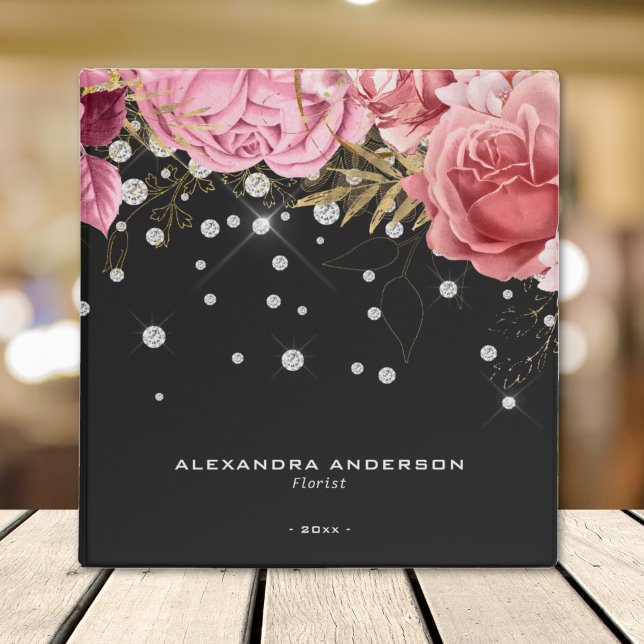 Modern Botanical Pink Floral Diamonds Glitter 3 Ring Binder (Modern Botanical Pink Floral Diamonds Glitter 3 Ring Binder)