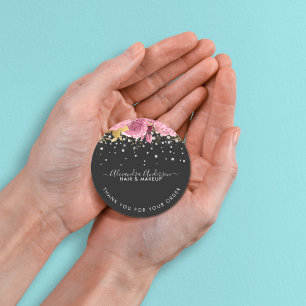 Modern Botanical Pink Floral Diamonds Glitter Classic Round Sticker