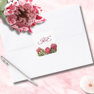 Modern Botanical Pink Protea Floral Wedding Square Sticker