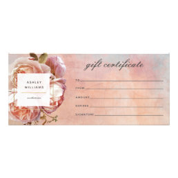 Modern Botanical Pink Rose Peony Gift Certificate