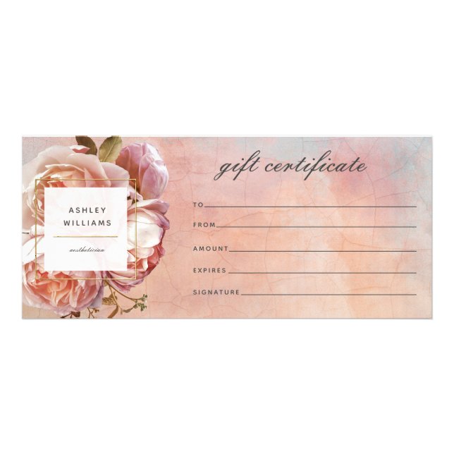 Modern Botanical Pink Rose Peony Gift Certificate (Front)
