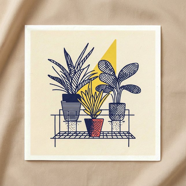 Modern Botanical potted house Plant Illustration Napkins (Creator Uploaded)