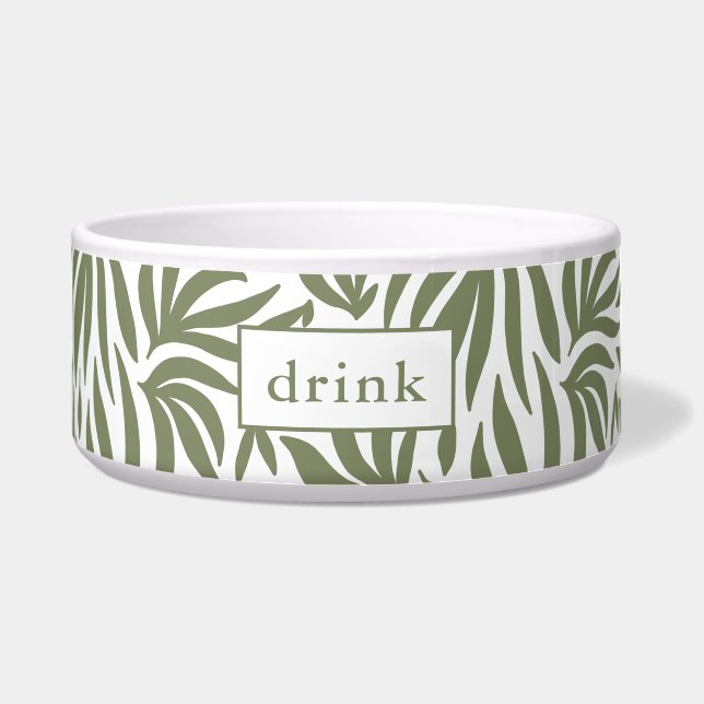 Modern Botanical Print Drink Dog Bowl (Front)