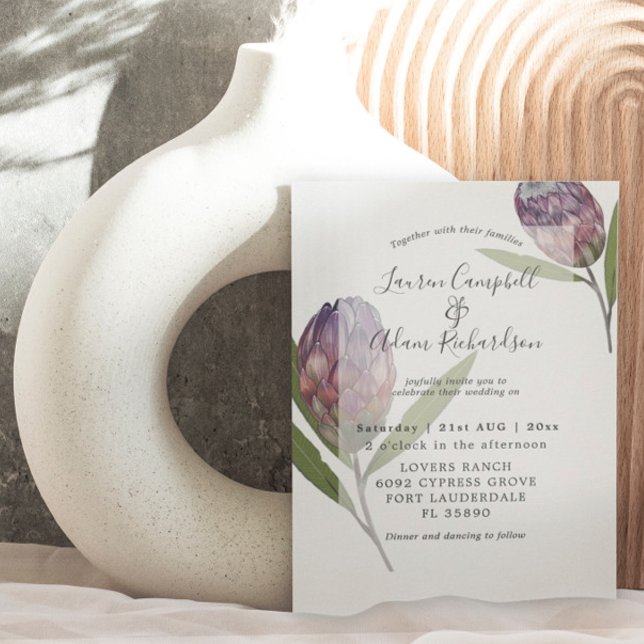 Modern Botanical Protea Purple Wedding  Invitation (Creator Uploaded)