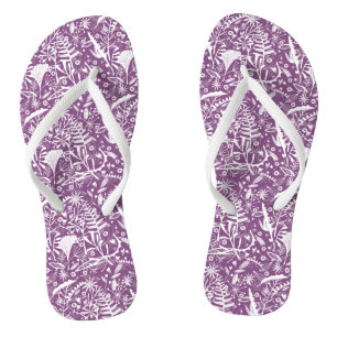 Modern Botanical Purple Flip Flops