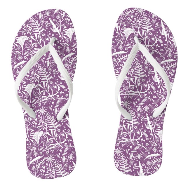 Modern Botanical Purple Flip Flops (Footbed)