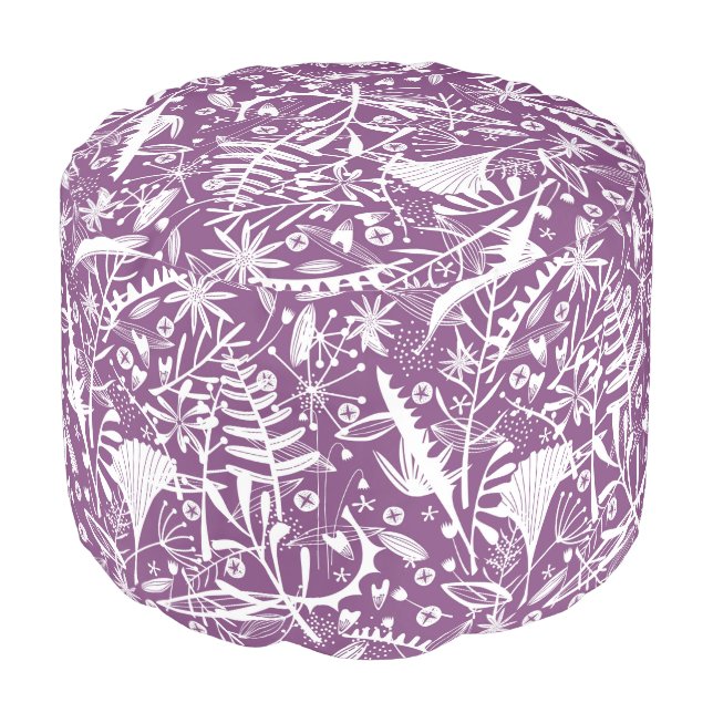 Modern Botanical Purple Pouf (Angled Front)