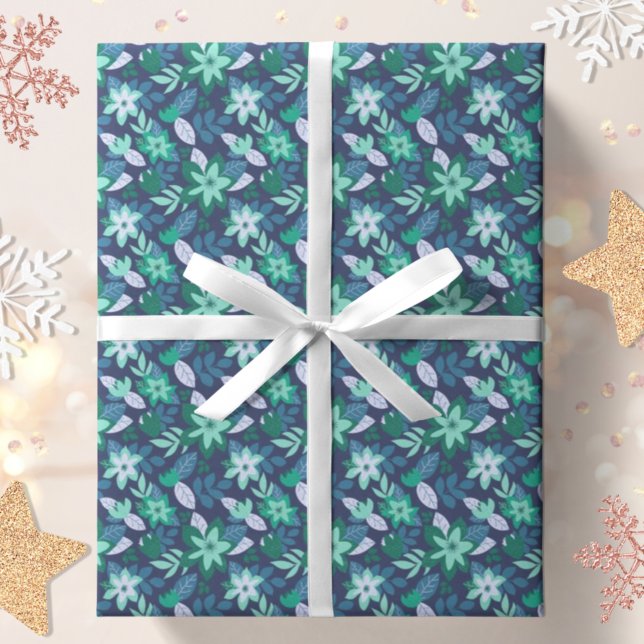 Modern Botanical Purple Teal Christmas Wrapping Paper (Creator Uploaded)