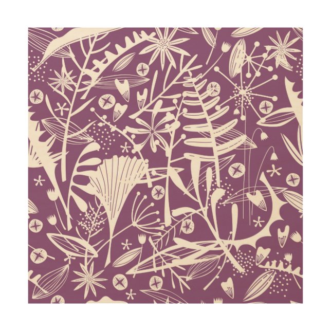 Modern Botanical Purple Wood Wall Art (Front)
