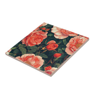Modern Botanical Rose Ceramic Tiles For Bathroom