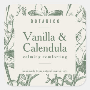 Modern Botanical Sage Cream Floral Simple Product Square Sticker