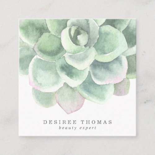 Modern Botanical Sage Green Elegant Succulent Square Business Card