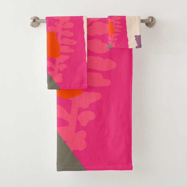 Modern  Botanical Silhouette Color Blocks Artistic Bath Towel Set (Insitu)