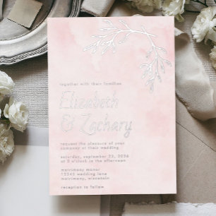 Modern Botanical Silver Blush Pink Wedding Foil Invitation