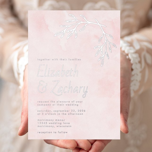 Modern Botanical Silver Blush Pink Wedding Foil Invitation (Creator Uploaded)
