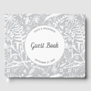 Modern Botanical Silver Gray Wedding Guest Book