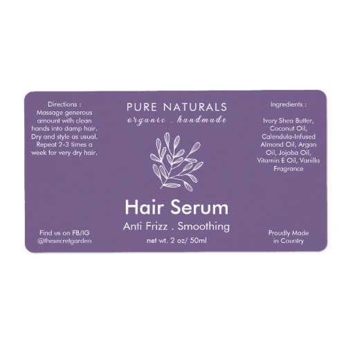 Modern Botanical Simple Solid Purple Product Label