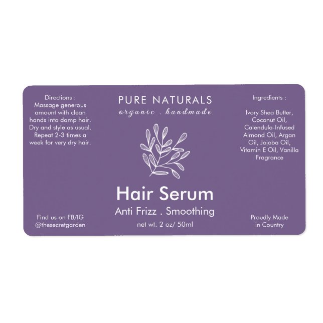 Modern Botanical Simple Solid Purple Product Label (Front)