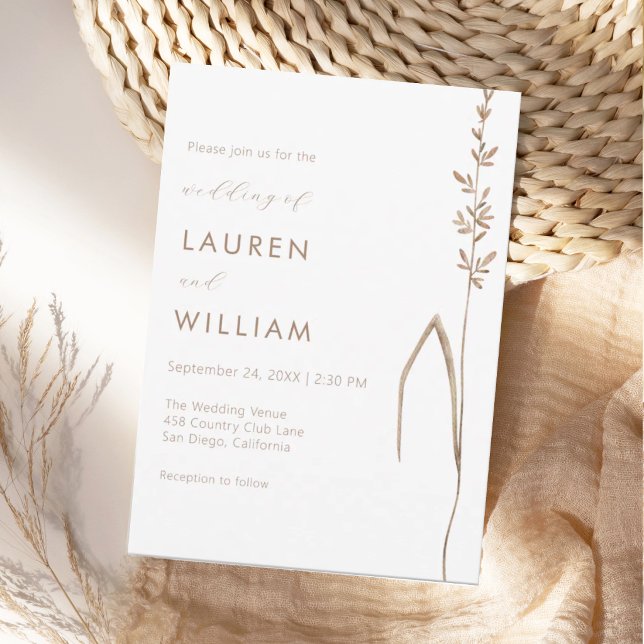Modern Botanical Single Stem Wildflower Wedding Invitation (Creator Uploaded)