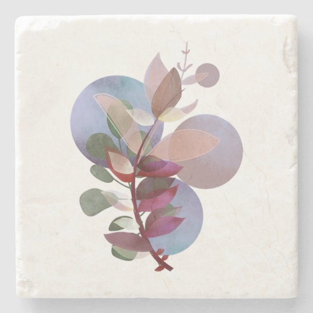 Modern Botanical Soft Neutral Lux Stone Coaster (Front)