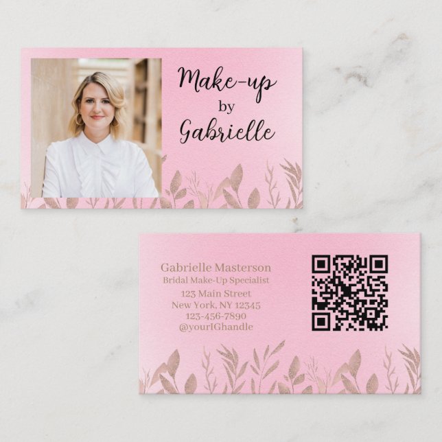 Modern Botanical Soft Pink Boho Photo QR Code   Business Card (Front/Back)