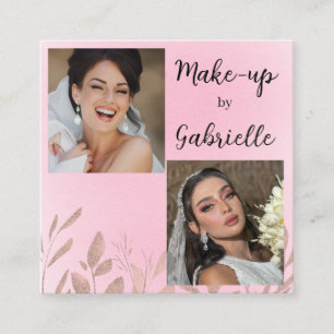 Modern Botanical Soft Pink Boho Photo Script  Square Business Card
