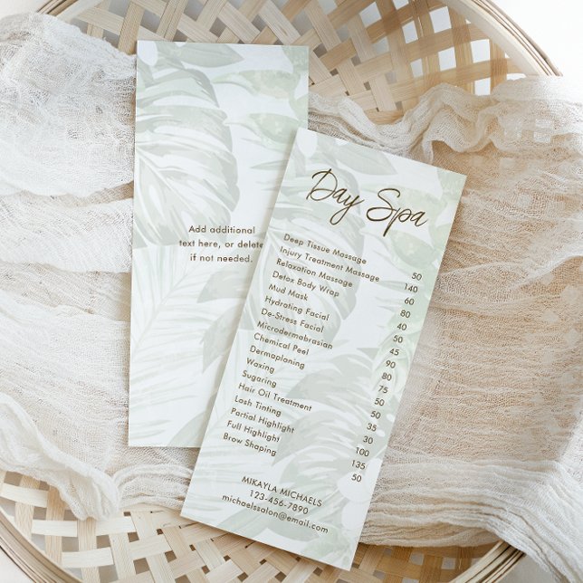 Modern Botanical Spa and Salon Price List Rack Card (Creator Uploaded)