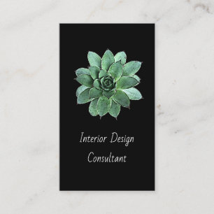 Modern Botanical Succulent QR code Black Business Card