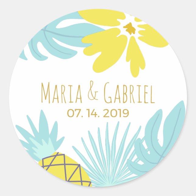 Modern botanical summer chic classic round sticker (Front)