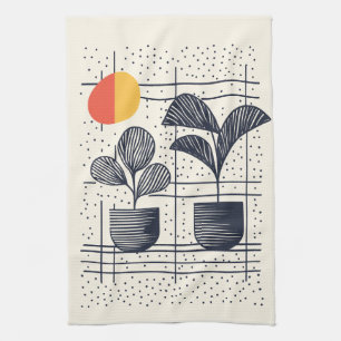 Modern Botanical Tea Towel with Stylish Plants