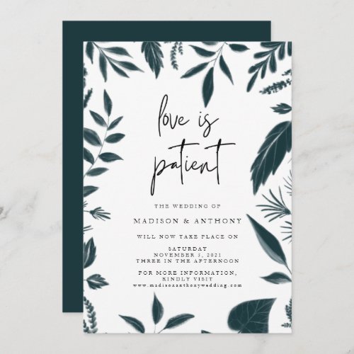 Modern Botanical Teal Blue Wedding Postponement Invitation