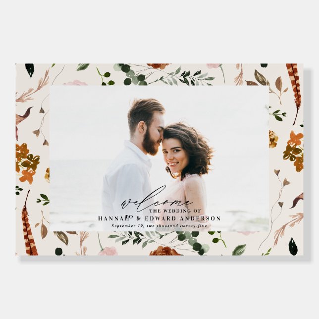 Modern botanical terracotta welcome photo foam board (Front)