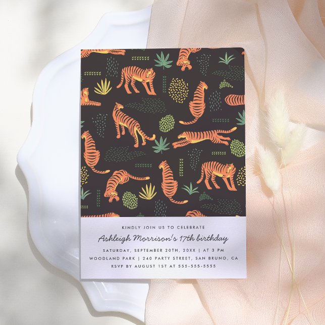 Modern Botanical Tiger Birthday Party Invitation (Creator Uploaded)