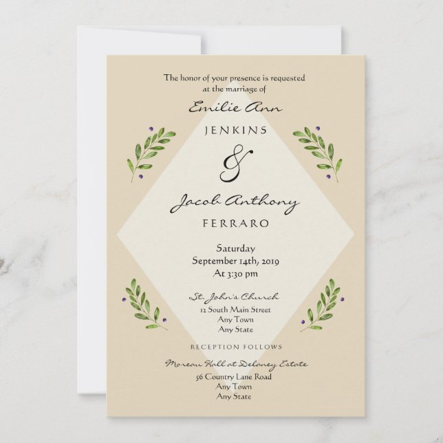 Modern Botanical Traditional Wedding Invitation (Front)