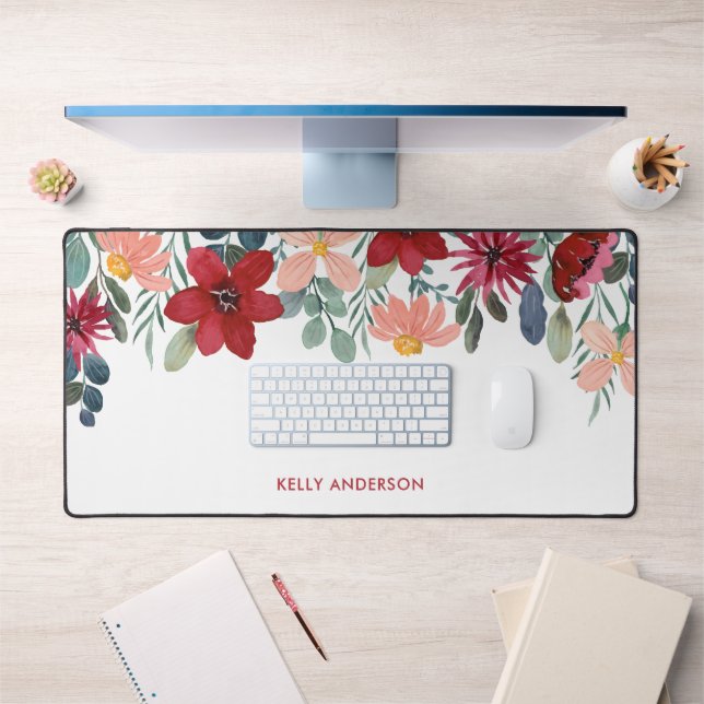Modern Botanical Trendy Monogrammed Foliage Cover Desk Mat (Office 1)