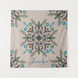 Modern Botanical Tropical Boho Mandala Name Tapestry