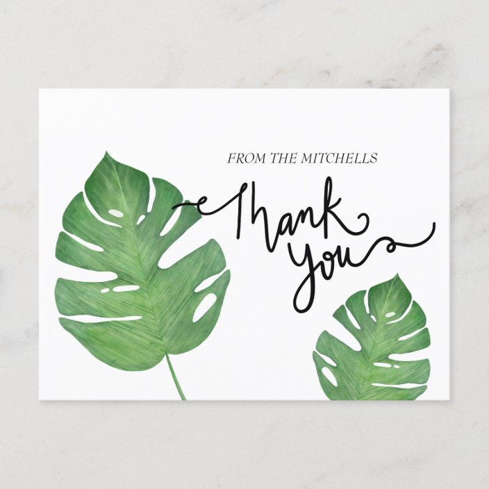 Modern Botanical Tropical Palm Leaf Thank You Note Postcard | Zazzle.com