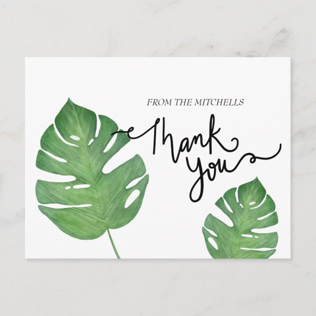 Modern Botanical Tropical Palm Leaf Thank You Postcard (Front)